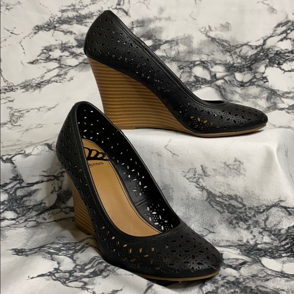 Fergalicious Shoes - Fergalicious Tiny Love Black Perforated Wedges